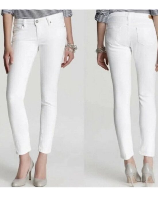PAIGE Denim - PAIGE Skyline Crop Optic White Cotton Stretch Denim Jeans Rolled Hem CW3